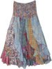 Pastel Palooza Sari Paneled Ruffled Boho Skirt