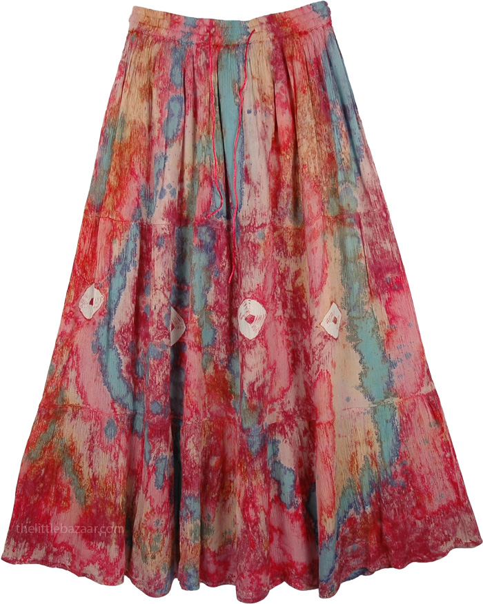 Pink Blue Hand Tie Dye Long Cotton Skirt from India | Blue | Tie-Dye ...