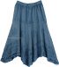 Handkerchief Hem Embroidered Denim Blue Skirt