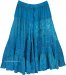 Teal Ribbon Tiered Maxi Skirt with Lace Work