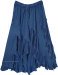 Indigo Blue Curved Tier Skirt with Ruffles and Asymmetrical Hem