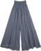 Steel Gray Palazzo Wide Leg Cotton Pants with Shirred Waist