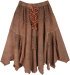 Hawaiian Tan Lace Up Handkerchief Hem Skirt Midi Length