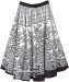 Black White Floral Printed Full Flare Cotton Skirt