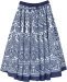 Blue Paisley and White Mid Length Printed Cotton Skirt