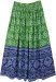 Green Blue Festival Block Print Rayon Long Skirt