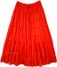 Tomato Red Long Tiered Skirt in Cotton