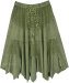 Vintage Green Hanky Hem Mid Length Rayon Skirt