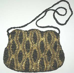 Beadwork Handmade Black and Gold Formal Evening Purse