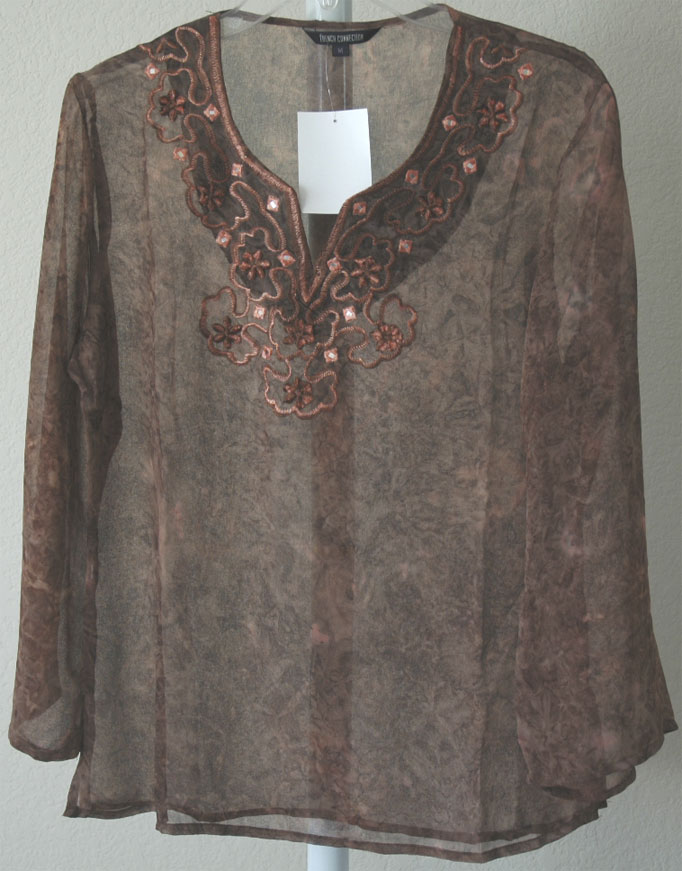 Bohemian Sheer Tunic in Brown with Embroidery