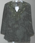 Bohemian Sheer Tunic in Olive Green with Embroidery