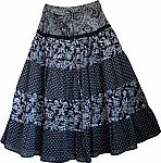 Black White Floral Cotton Boho Skirt