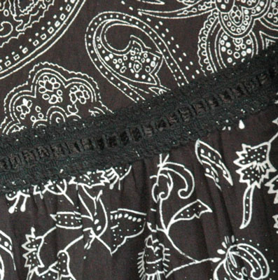 Black White  Floral Cotton Boho Skirt