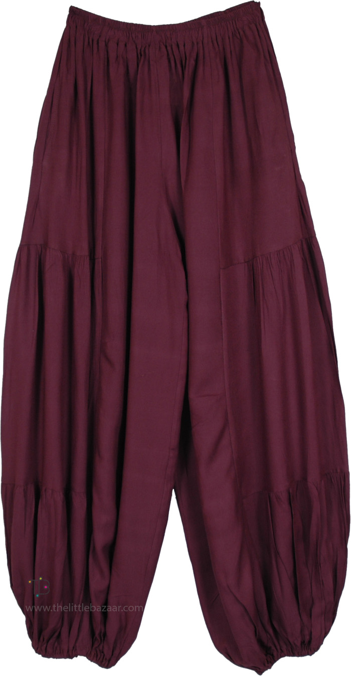 Aubergine Solid Rayon Harem Trousers
