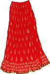 Torch Red Long Skirt in Cotton Crinkle