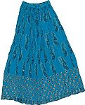 Turquoise Long Skirt in Cotton Crinkle