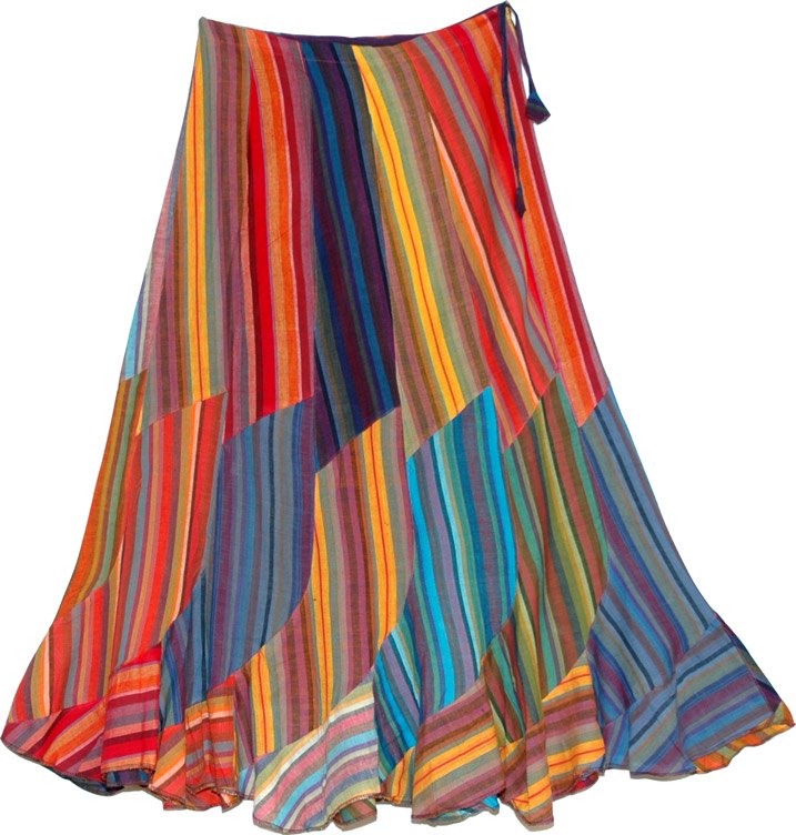 Spiral Cut Fiesta Flowy Rainbow Cotton long Skirt