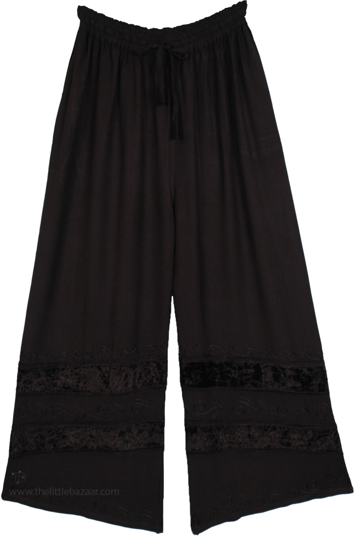 Midnight Velvet Hem Velvet Accent Palazzo Pants