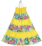 Hot Yellow Striped Maxi Dress Smock Skirt