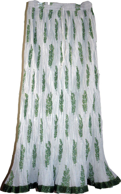Green White Crinkle Long Skirt