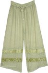 Sage Green Velvet Trim Accent Palazzo Pants