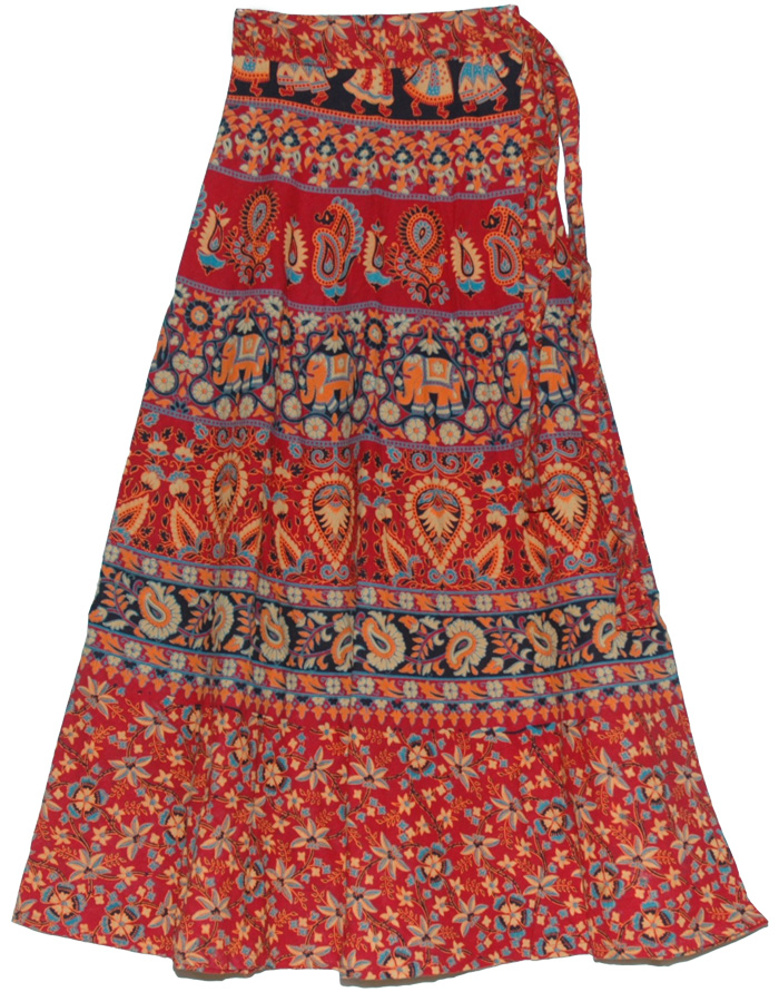 Long Wrap Around Skirt in Red Cardinal