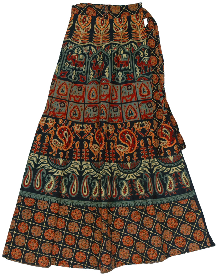 Orange Lunar Green Long Wrap Around Skirt