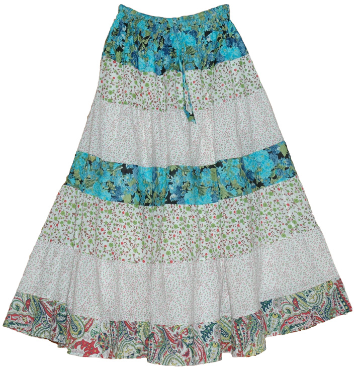 Serene Flowers Summer Cotton Long Skirt