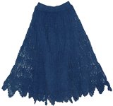 Stylish Crochet Cotton Long Skirt Navy