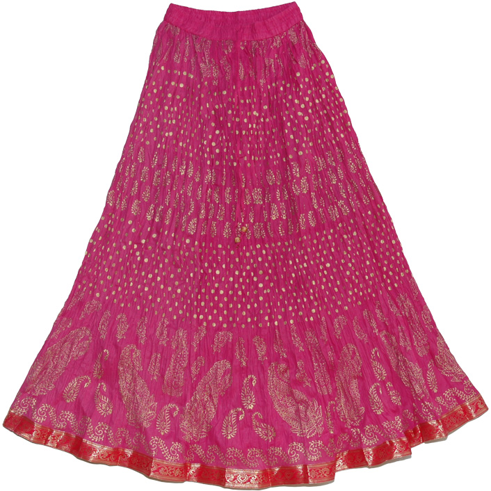 Hibiscus Maroon Crinkle Indian Long Skirt