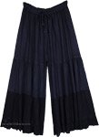 Cascading Blue Wide-Leg Flowing Palazzo Pants