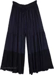Cascading Blue Wide-Leg Flowing Palazzo Pants