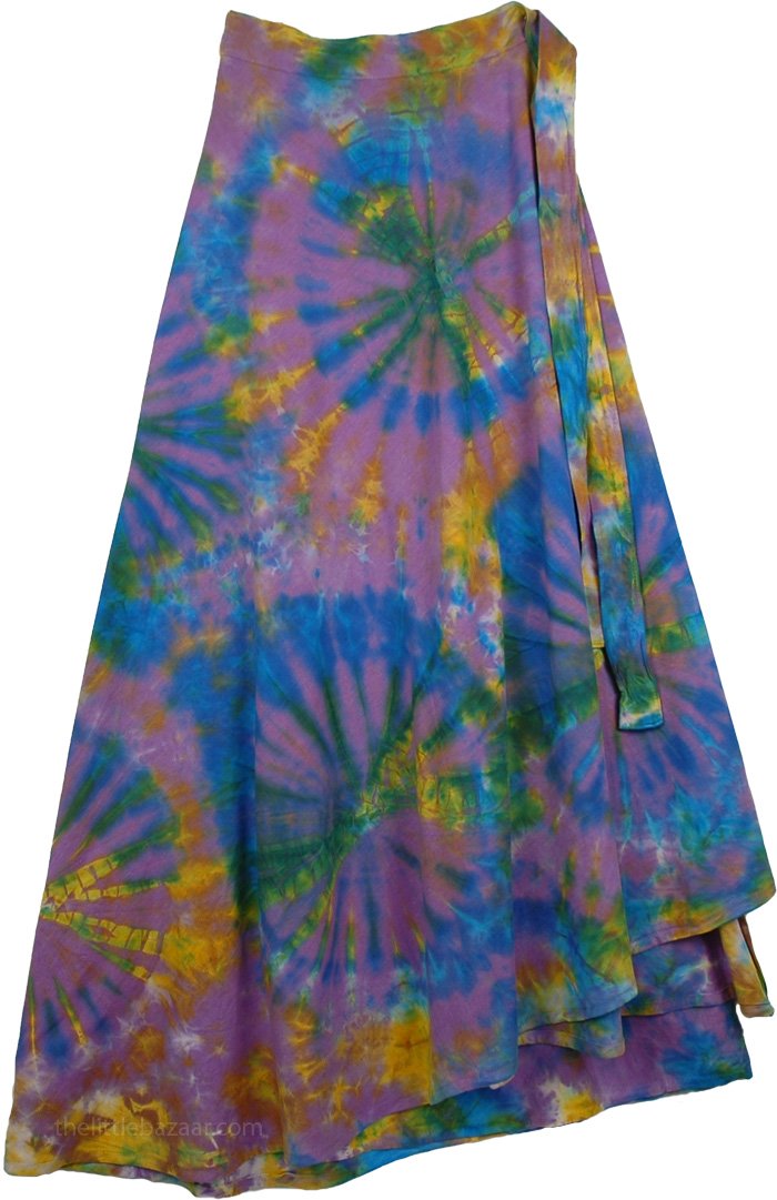 Pacifika Wrap Tie Dye Boho Long Skirt | Purple | Tie-Dye, Wrap-Around ...