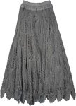 Grey Crocheted Pattern Cotton Long Skirt