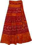 Batik Wrap Long Skirt Burgundy Tangerine