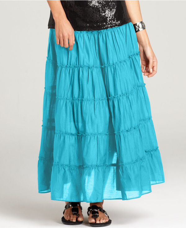 Caribbean Blue Tiered Maxi Skirt