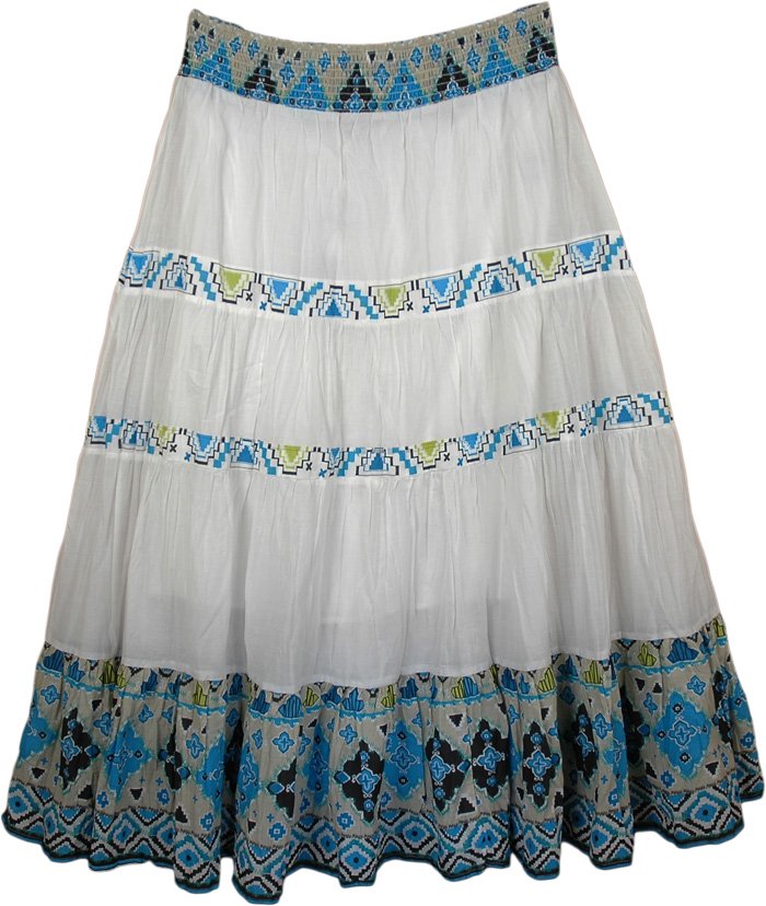 Exotic Print Casual Long Ikat Skirt | Tiered-Skirt