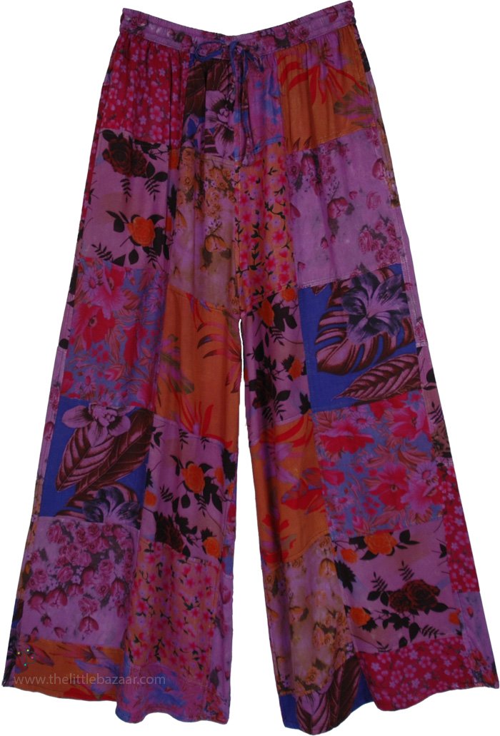 Violet Garden Wide-Leg Patchwork Boho Trousers