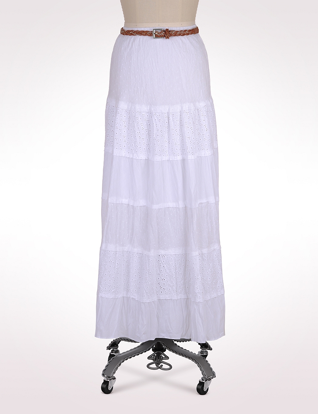 white cotton tiered maxi skirt