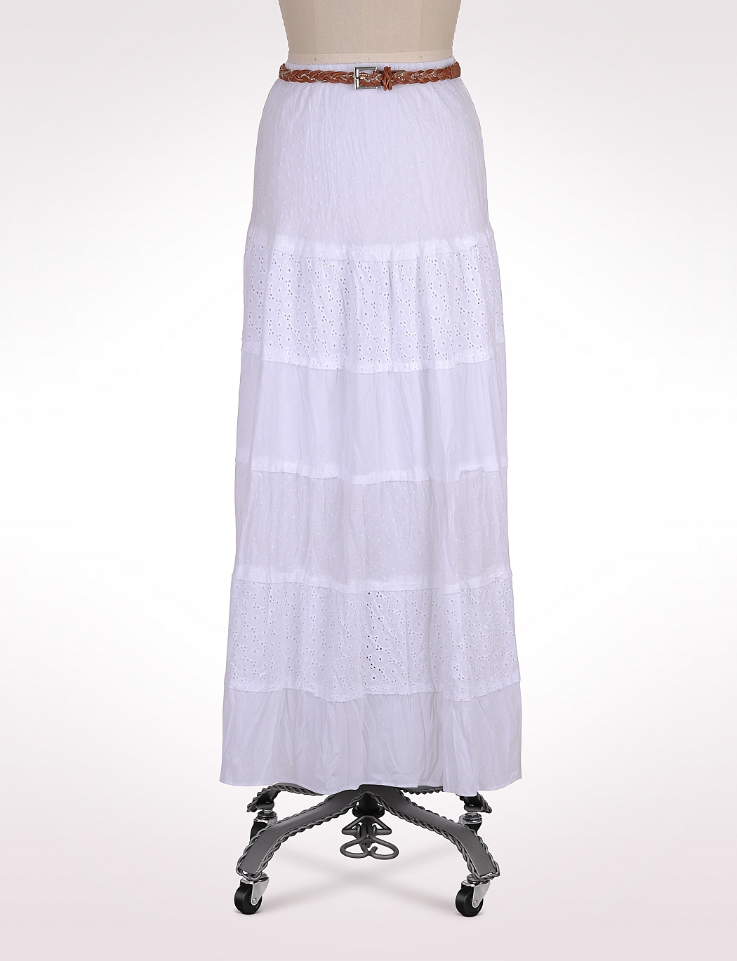 Tiered Eyelet Swiss Dot Maxi White Skirt