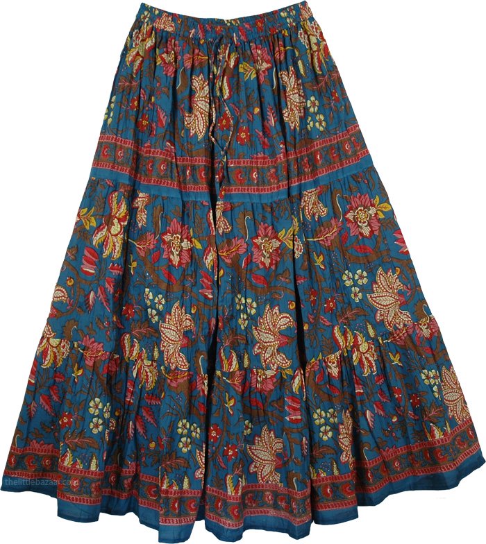 Blumine Floral Print Cotton Long Skirt