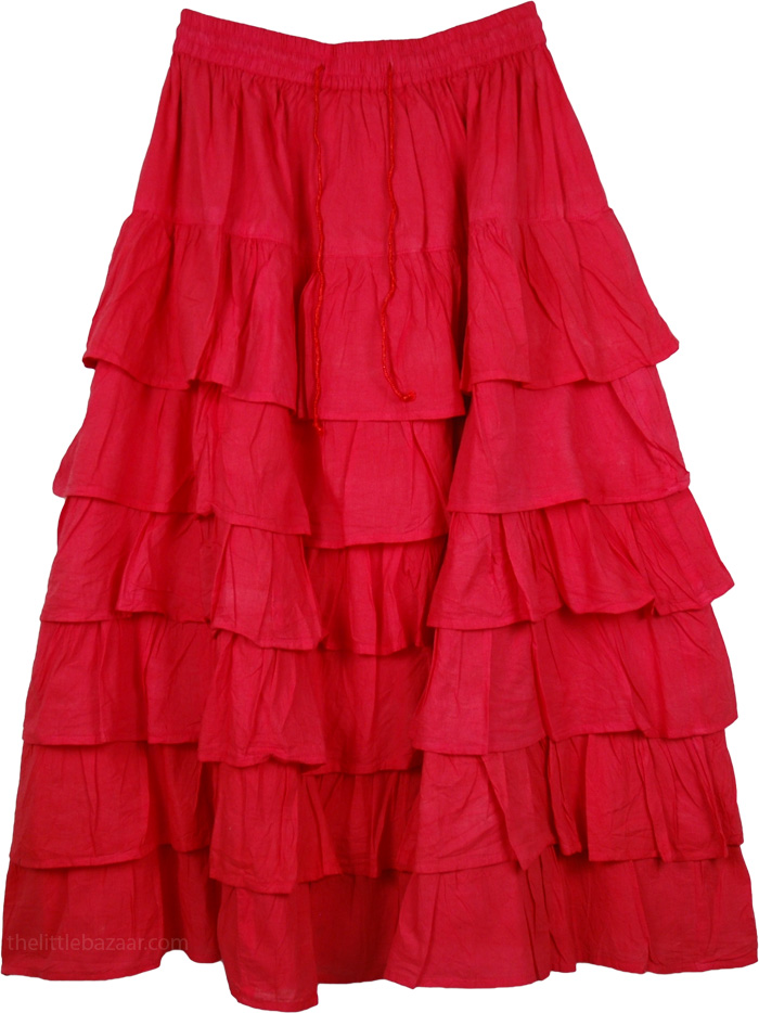 Torch Red Layered Skirt | Tiered-Skirt,Red-Skirts