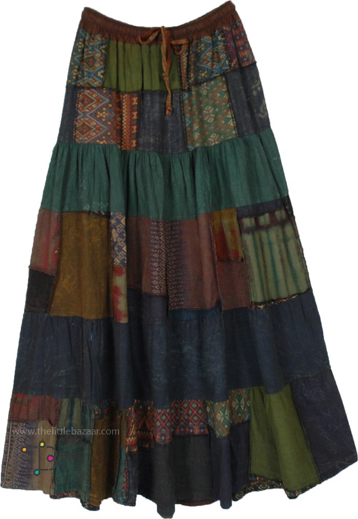 Dark Fusion Cotton Patchwork Maxi Skirt | Multicoloured | Patchwork ...