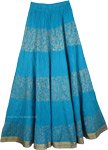 Crinkle Tall Summer Skirt in Blue with Golden Print