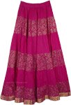 Royal Magenta Crinkle Cotton Long Skirt with Golden Print