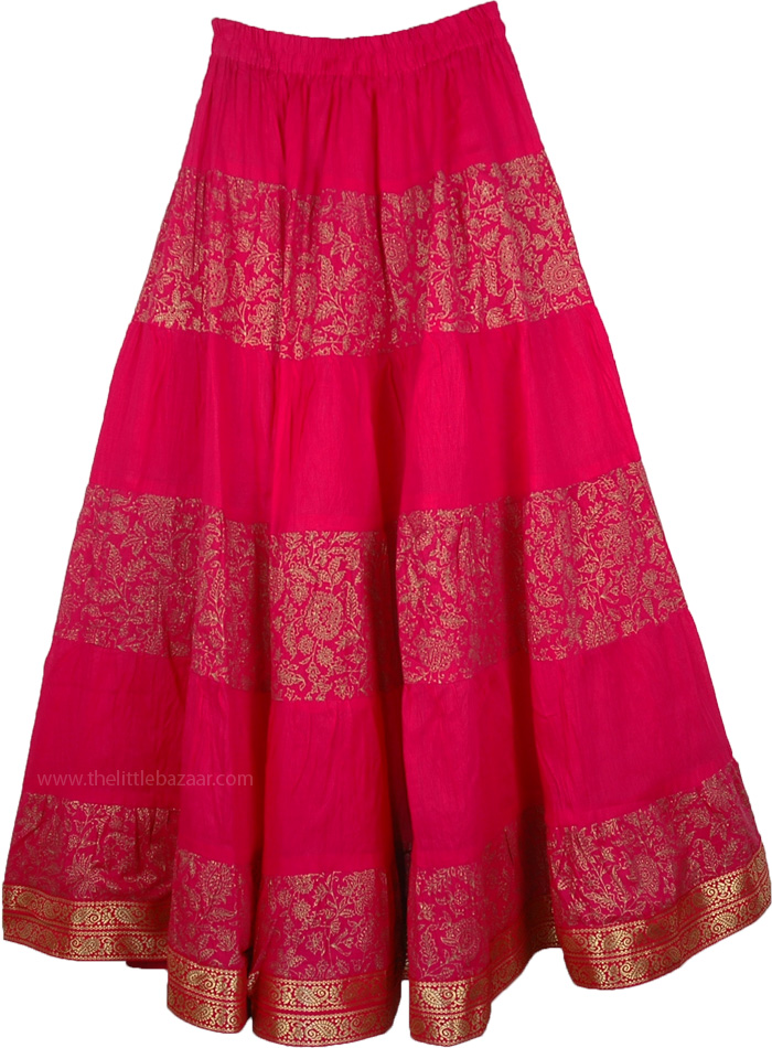 Long Crinkled Cotton Cardinal Skirt