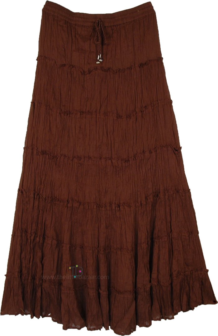 Dark Choco Seven Tier Fit and Flare Cotton Skirt | Brown | Tiered-Skirt ...