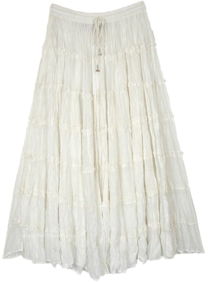 Flush Fairy White Multi Tiered Full Cotton Skirt