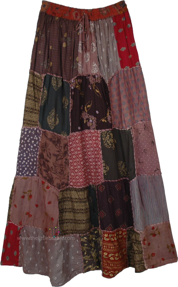 Mauve Media Mixed Patchwork Rayon Long Skirt