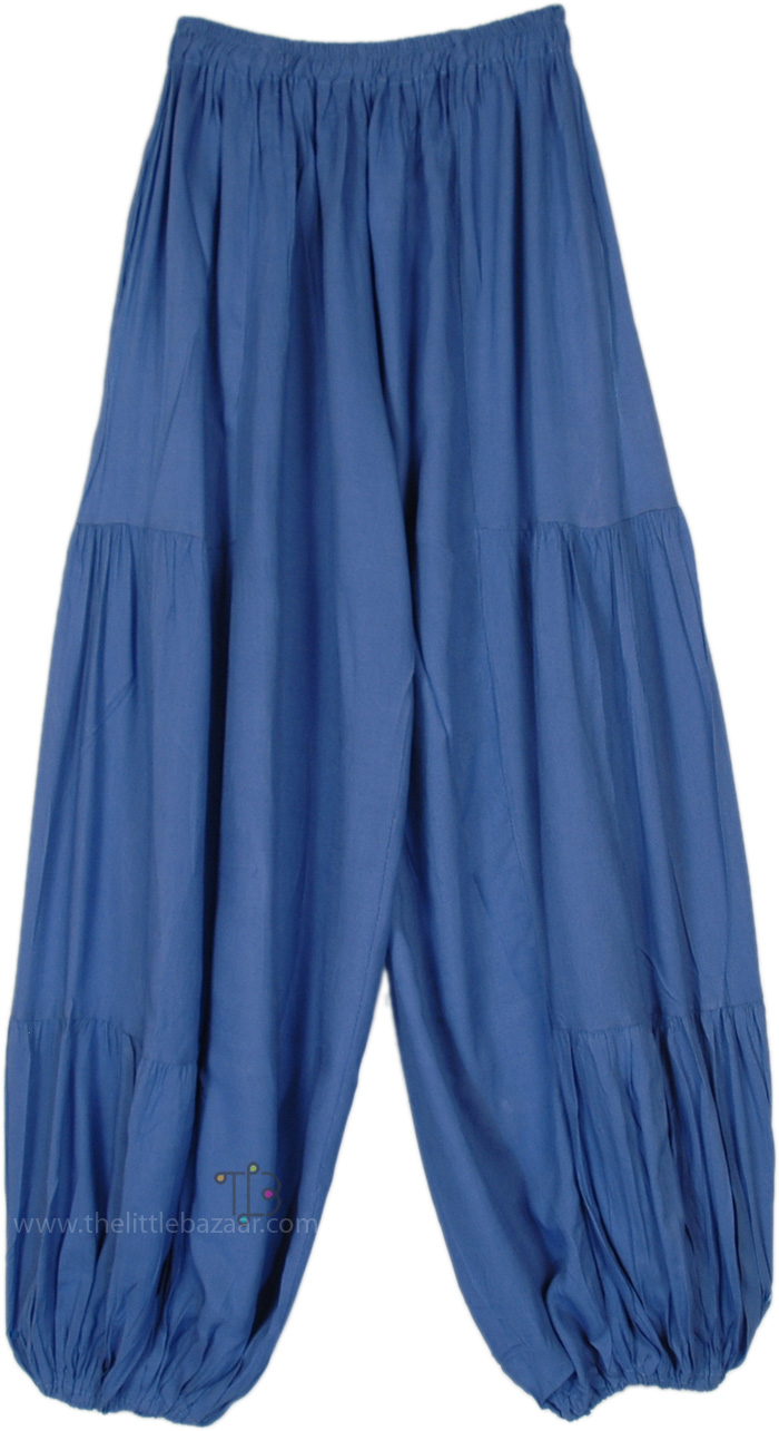 Cool Blue Solid Rayon Harem Trousers